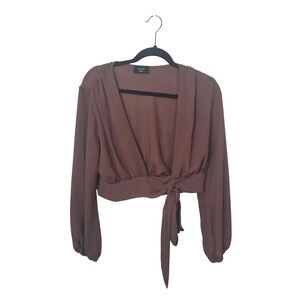 VICI Tyche Mauve Wrap Crop Top Long Sleeve V-Neck Blouse Small J-5476
